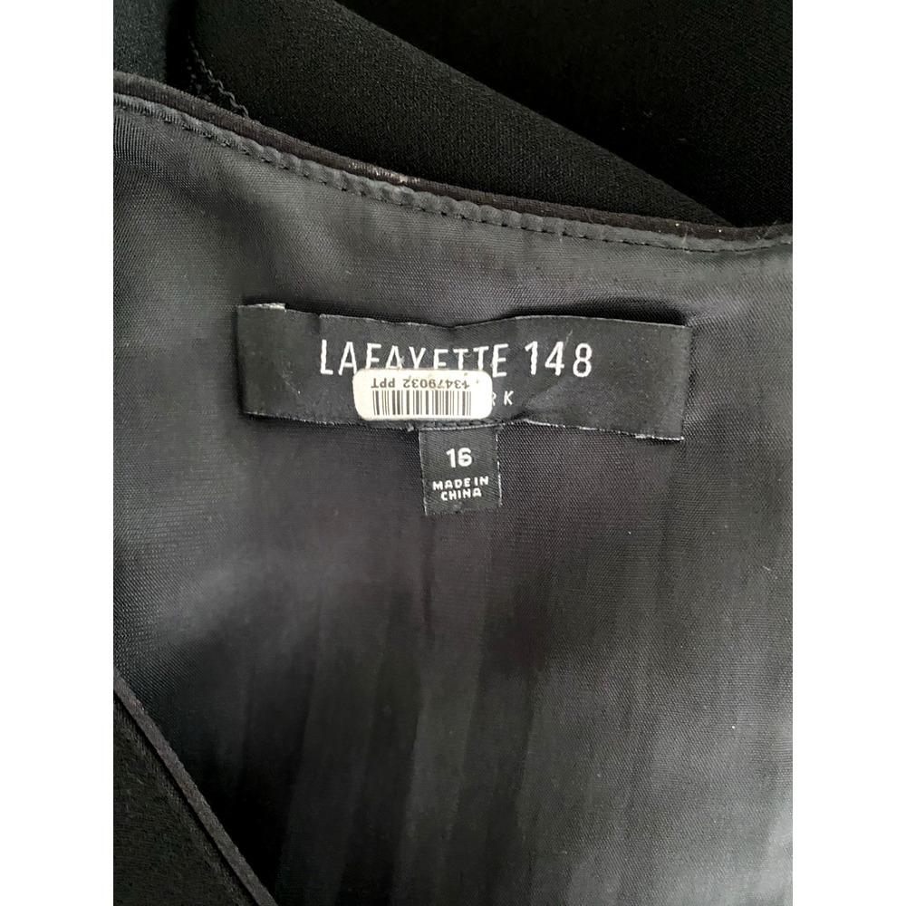 Lafayette 148 Dress Black Round Neck 3/4 Sleeve Shift Knee Pockets Back Zip 16 - Picture 9 of 9
